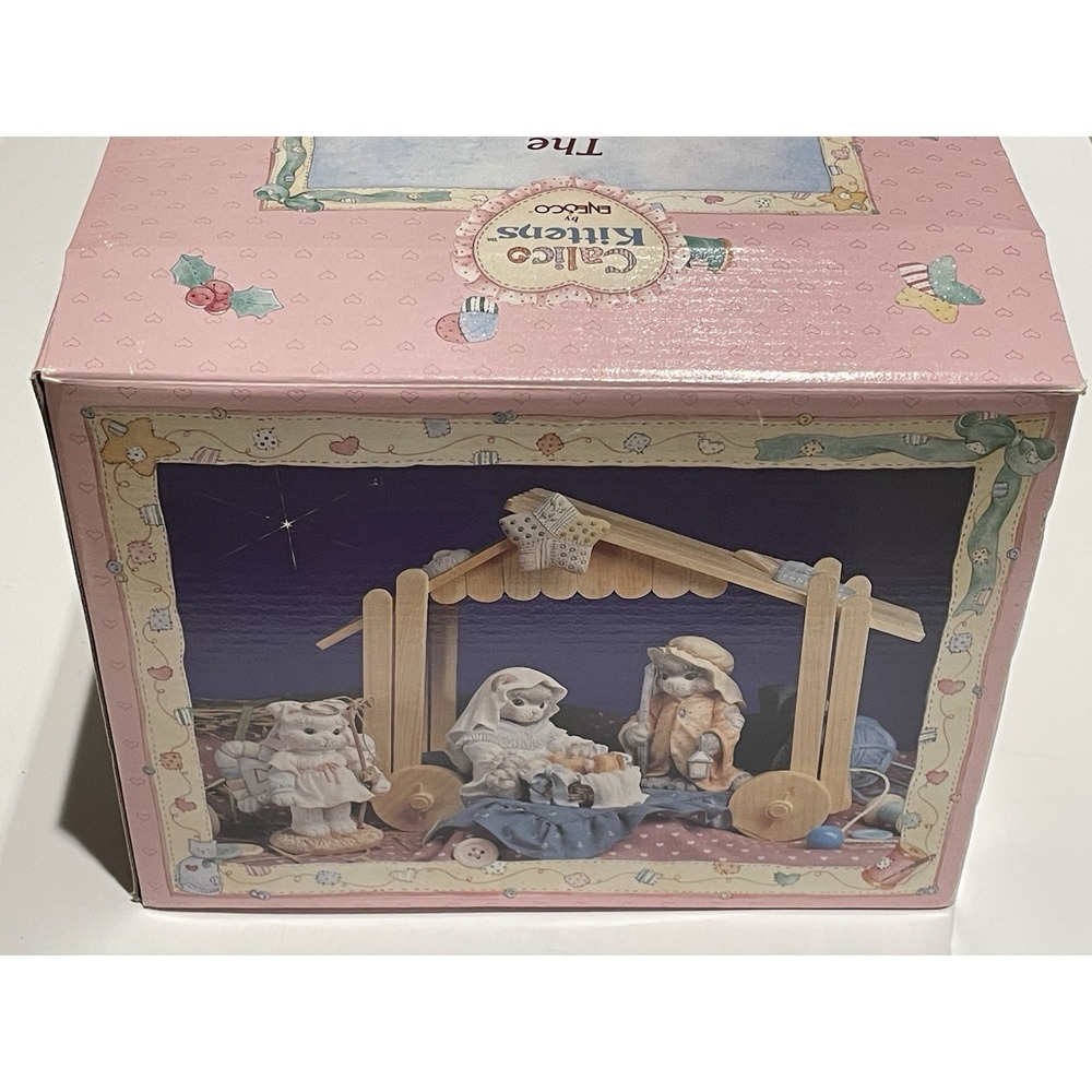 Vintage Enesco Calico Kittens Nativity Scene Set Priscilla Hillman‎ New Open Box